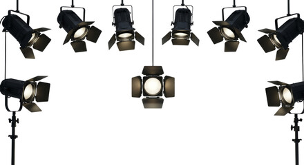 Studio Lighting Fixtures Arranged on Black Backdrop