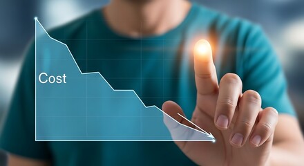 Person touching downward cost graph business finance