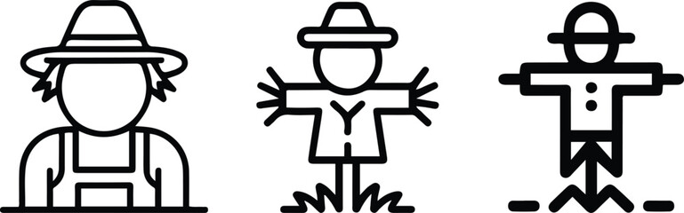 Farmer and Scarecrow Icon Set.