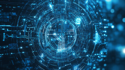 Obraz premium A house is shown in a computerized image, with a blue and white color scheme. The house is surrounded by a network of wires, giving it a futuristic and technological appearance