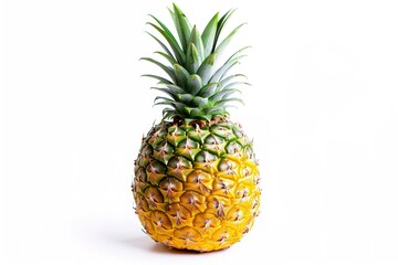 Fototapeta premium Close-up of a ripe pineapple with green leafy crown on a white background
