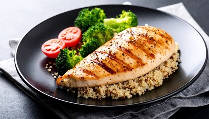 Grilled chicken breast with quinoa and broccoli