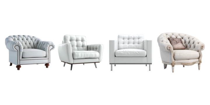 Minimalist White Sofa Couch Set Isolated on Transparent Background for Interior Design Projects