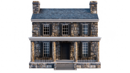Stone Facade Two Story House With Transparent Background