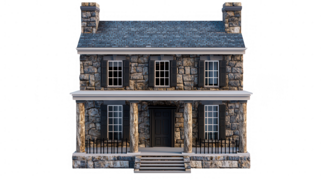 Stone Facade Two Story House With Transparent Background
