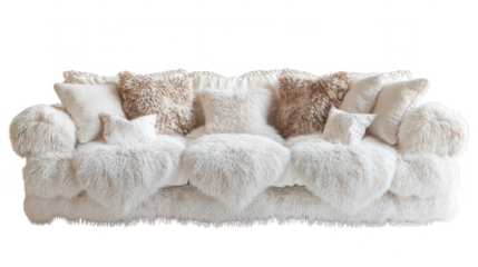 Luxurious White Faux Fur Sofa With Plush Pillows