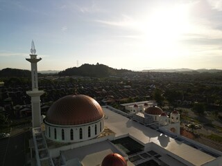 Sungai Petani, Kedah, Malaysia – July 14, 2025 - Aerial morning view of mosque located in Bandar...