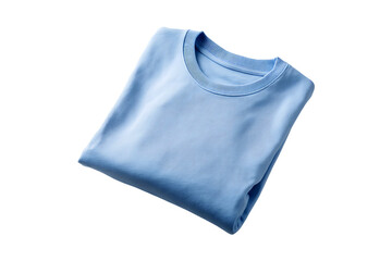 Folded Sky Blue T-shirt Isolated on White Background for Apparel or Clothing Product Mockups
