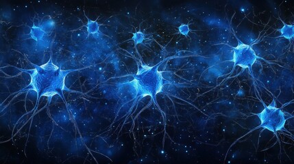 Radiant Blue Neurons in Top-Down View with Bokeh Background and Abstract blue-coloured neuron cells