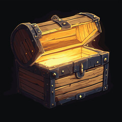 Open wooden chest with light, vector style simple color