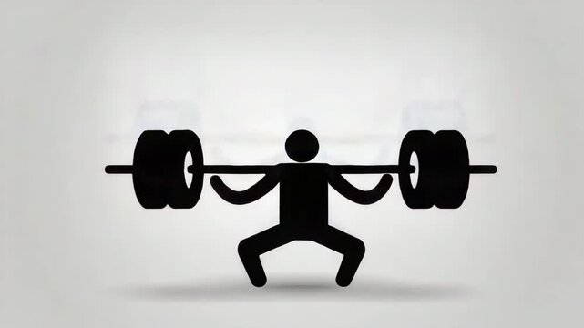 2D animation of a black stickman lifting a large barbell fitness concept.ai generative 