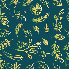 Fototapeta premium Seamless pattern with hand drawn doodle leaves. Vector illustration.