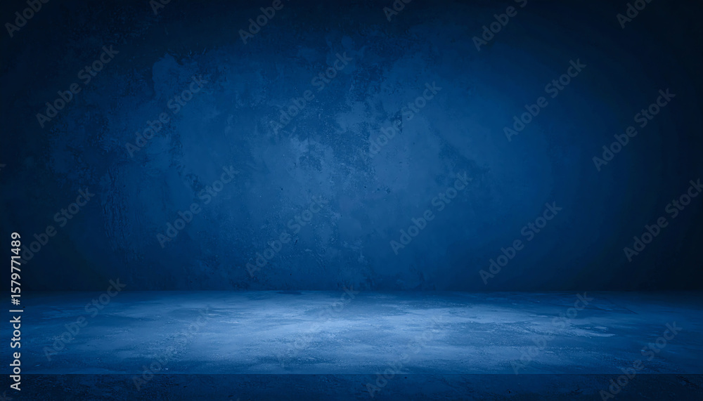 Poster a dark blue textured background with a smooth floor, creating an atmospheric and moody setting ideal