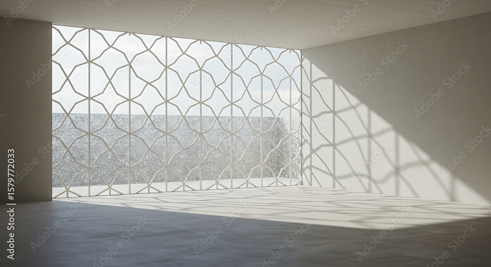 Poster empty room, geometric window grid pattern architecture details glass wall element