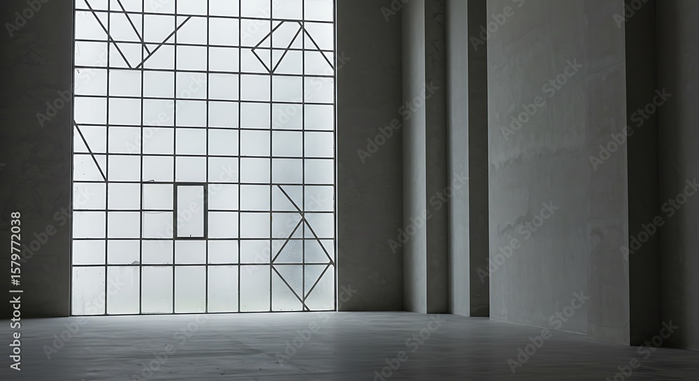 Poster empty room, geometric window grid pattern architecture details glass wall element