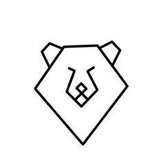 Minimalist geometric bear head line art, featuring clean angular shapes and simple lines, creating a bold and modern wildlife-inspired design.