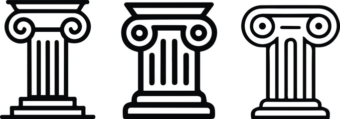 Ancient Greek Column Icons Set. Classical Architecture Line Art Collection