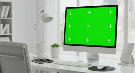 Modern computer desktop with green screen
