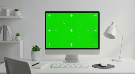 Modern computer monitor green screen home office
