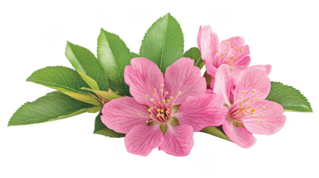 Pink Flowers With Green Leaves Transparent Background