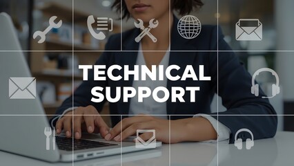 Technical support and customer service concept. Digital icon representing technical support, customer service, and 24-7 assistance. Business technology solutions for global support, service management