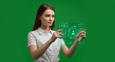 Woman interacting with futuristic interface
