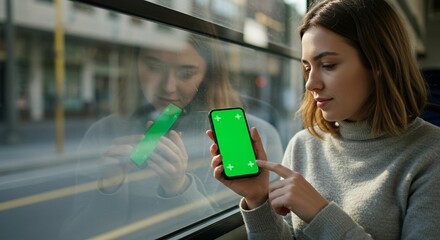 Woman using smartphone on bus