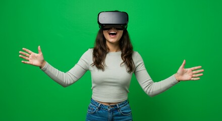 Woman wearing vr headset expressing excitement