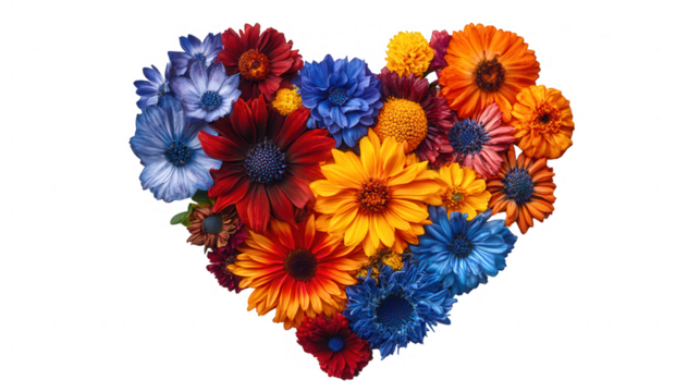 Colorful Heart Shaped Floral Arrangement On Transparent Background - Powered by Adobe