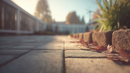 Obraz premium Autumn Path Leaves, Brick, Landscaping, Backyard - Serene