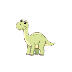 Fototapeta premium Cute cartoon green dinosaur with a long neck isolated on white background