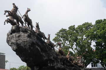 Boyolali, Indonesia-January 20, 2022: The iconic Arjuna Wijaya (Horse Statue) in Boyolali,...