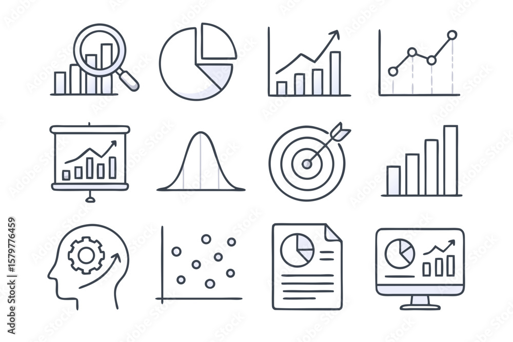 Poster elegant data visualization icon set for business, finance, and performance analysis