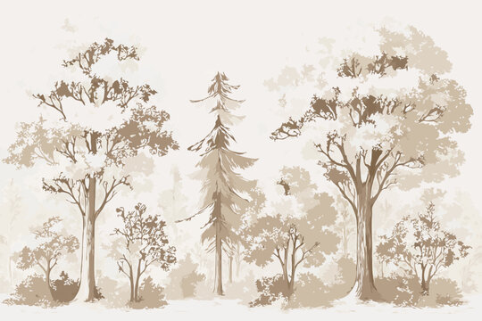 Artistic sepia watercolor forest artwork perfect for various creative projects, natural scene
