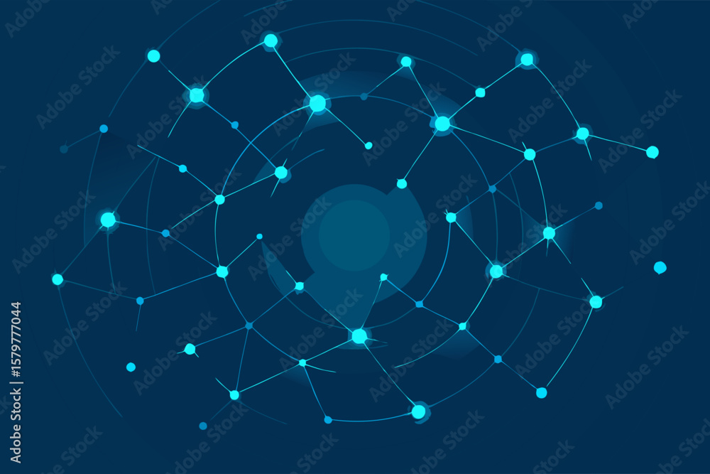 Poster abstract digital network graphic representing interconnected data points, modern technology network