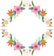 Floral border box label of wreath with branch and leaves design