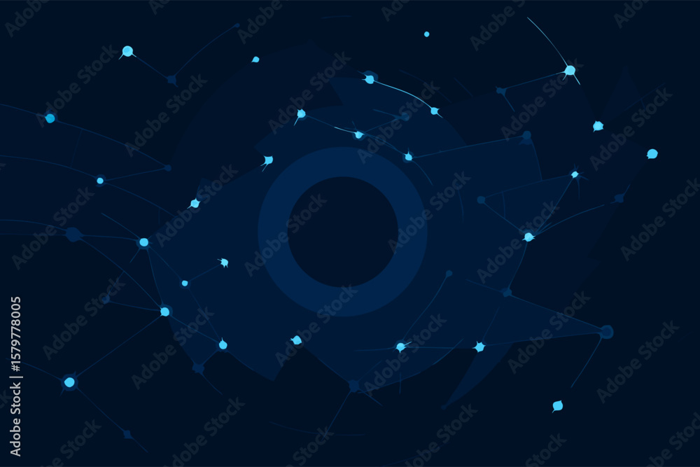 Aufkleber abstract digital network illustration against dark backdrop with glowing nodes and geometric forms