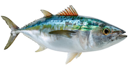 Obraz premium A shiny tuna fish with iridescent blue and green hues swims, its streamlined body exhibiting the beauty and power of marine wildlife in the ocean.