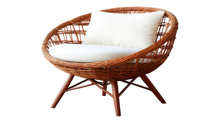 Circular Wicker Chair With White Cushions Transparent Background