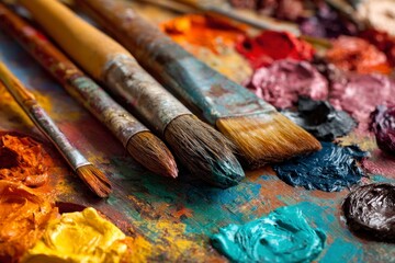 Fototapeta premium watercolor paints and brushes