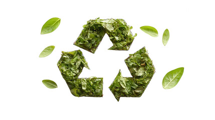 Recycling Symbol Made Of Green Leaves On Transparent Background