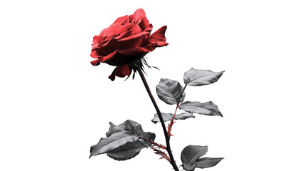 Red Rose On Transparent Background With Leaves
