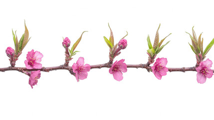 Pink Flowering Branch With Fresh Green Leaves