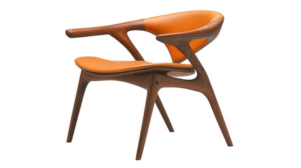 Modern Wooden Chair With Orange Upholstered Seat