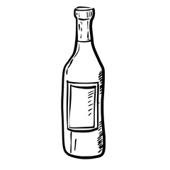 Bottle of wine Hand drawn line art sketch doodle fisherman aesthetic coastal nautical illustration 