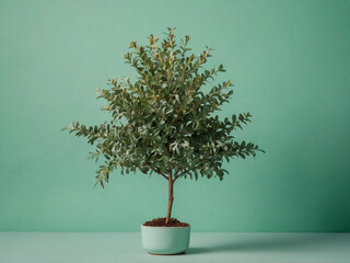 Small tree on a simple solid mint green background