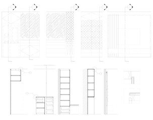 2D Interior Design Drawing with Elevation, Section and Detail – Cabinet, Refrigerator Panel, Glass Partition, TV Unit – Vector Blueprint