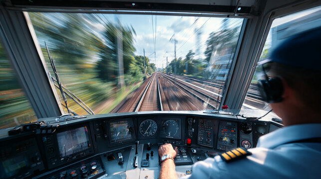 Train Operator Driving From Locomotive Cab