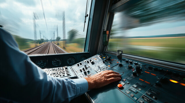 Train Operator Driving From Locomotive Cab