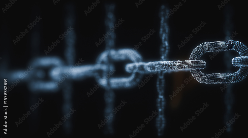 Poster interconnected chain links: a mesmerizing close-up of a chain, each link intricately detailed and gl